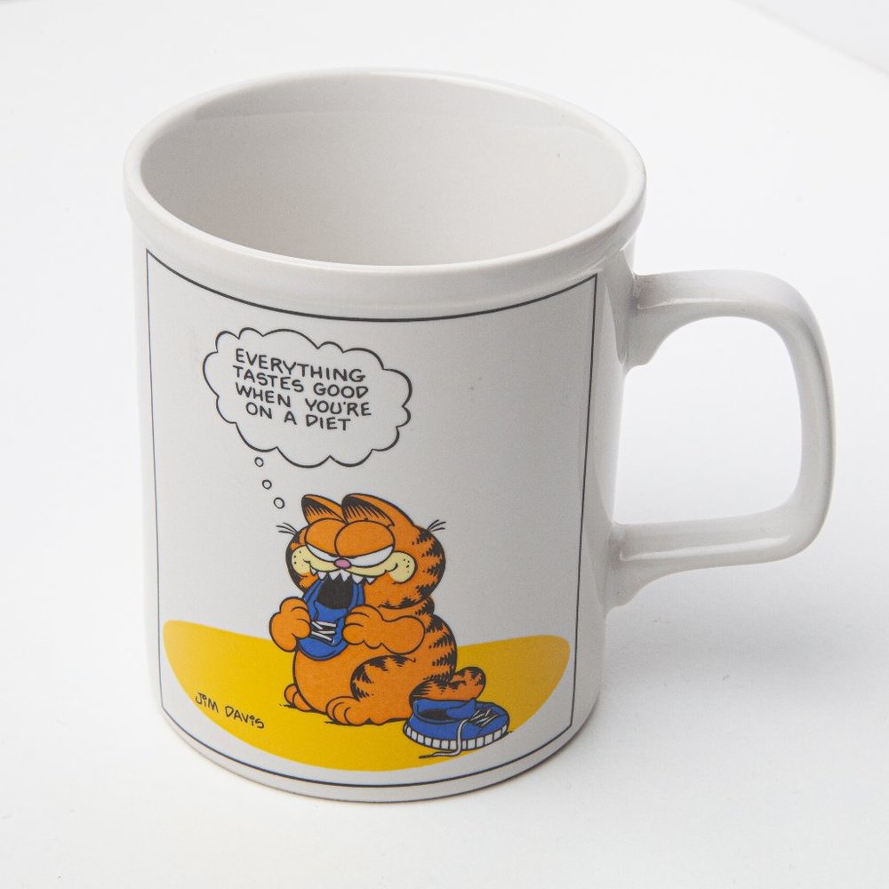 Vintage 1970's Ceramic Garfield Coffee Mug Cup Everything Tastes Diet Jim Davis